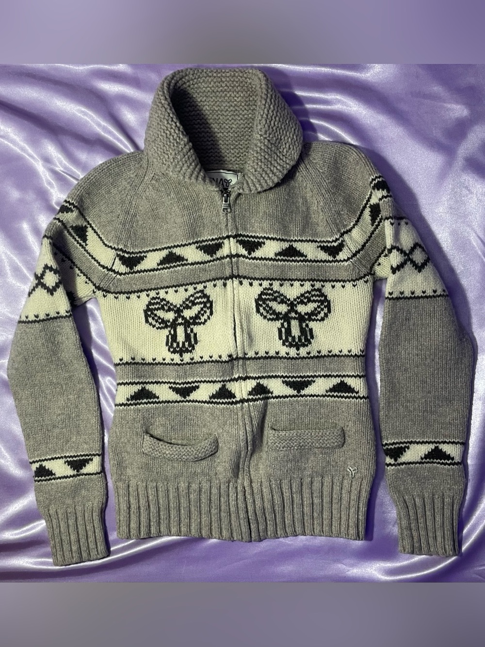 Vintage Aritzia TNA Sea to Sky Knit Zip Sweater Gray Y2K McBling 2000’s archival